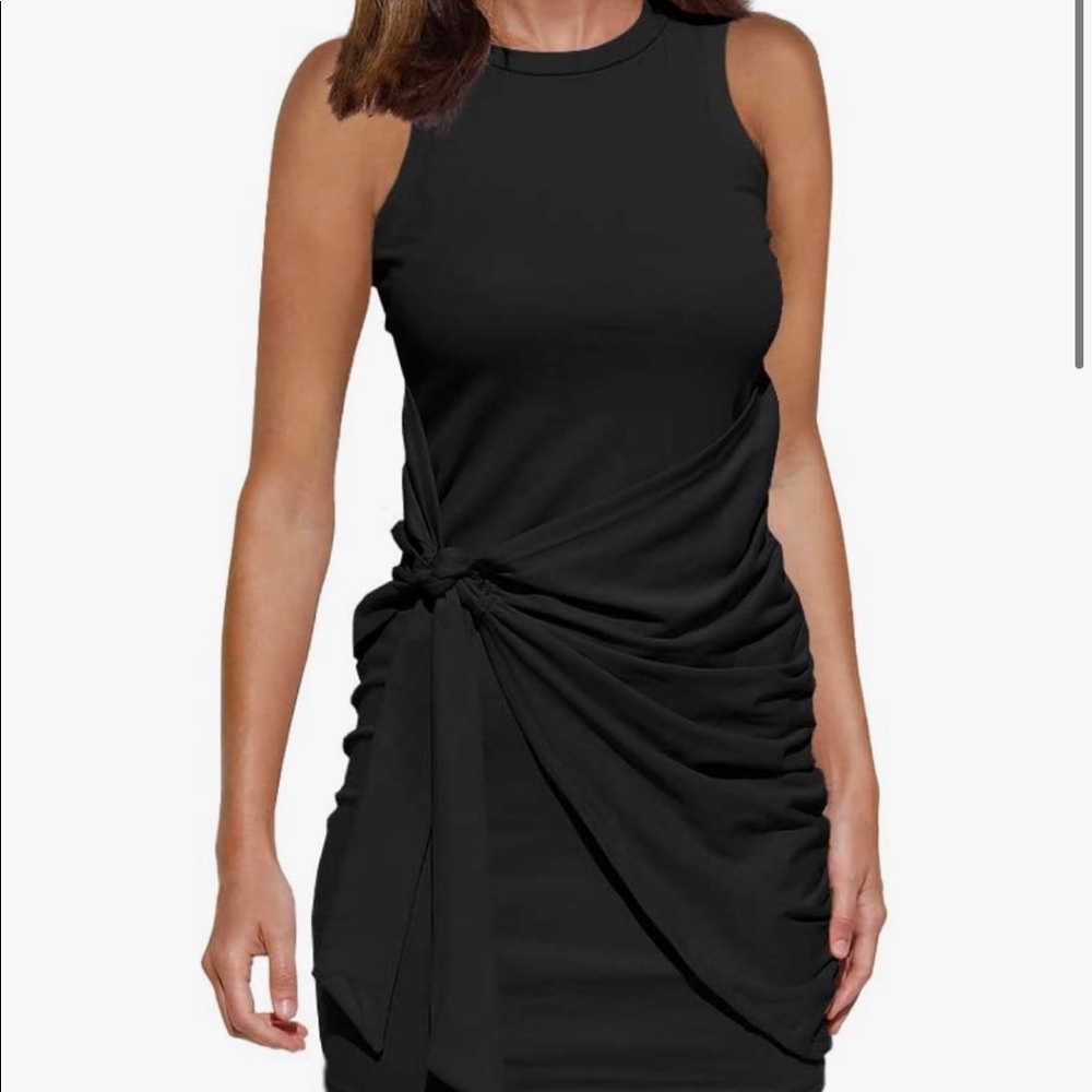 Summer casual sleeveless tank dress tie waist